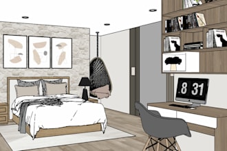 design interior, space plan, floorplans, sketchup 3d models