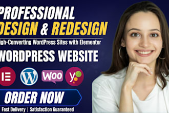 design, redesign wordpress website using elementor pro, landing page, woocomence