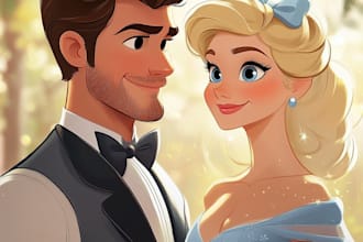 do couple portrait in disney cartoon illustration for gift