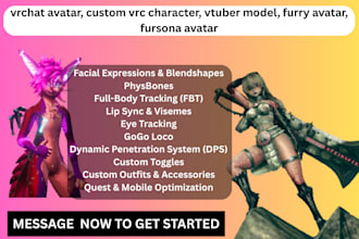 vrchat avatar, custom vrc character, vtuber model, furry avatar, fursona avatar