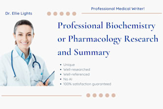 do biochemistry or pharmacology research and summary