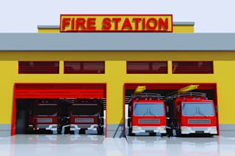 do 3d fire station, fire hall, fire house, fire barn, fire precinct design