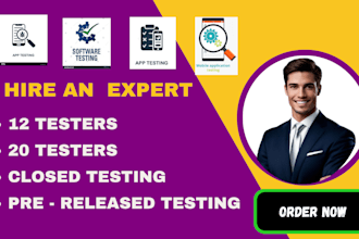 provide 12 testers or 20 testers for google play close testing for 14 days