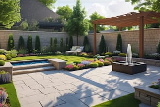 do landscape design, backyard garden, front yard outdoor rendering, patio design