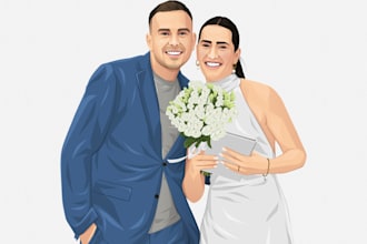 draw couple and wedding cartoon portrait illustration