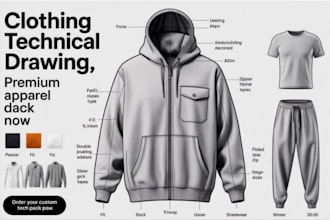 create fashion apparel clothing tech pack for production and mockups