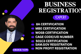 non profit business registration, sam gov, 501c3 mbe cage code uei ein mbe 8a