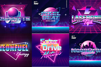 design 80s synthwave and retro futuristic 3d logo with chrome neon effects