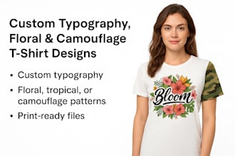 design custom typography floral and camouflage  tshirt design print or apparel