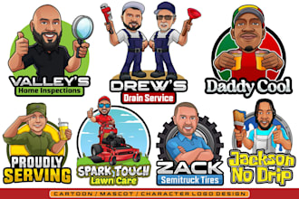 design modern cartoon character, caricature mascot logo for business