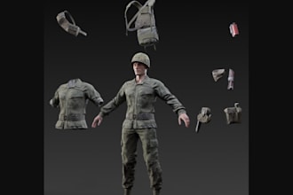 convert to glb,vrml,3d soldier character,uniform,asset model,ue face rig,animaze