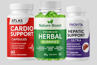 make label for supplements design, products, protein, vitamins, gummies