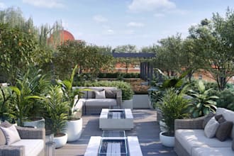 moderate 3d luxury interior,landscape visualization,terrace garden,revit model