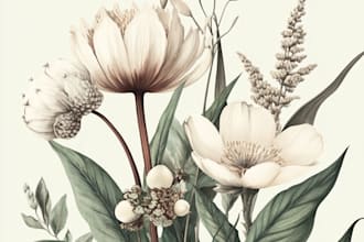 do botanical illustrations of flowers, plants and fruits