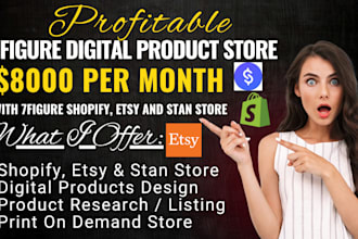setup 7figure 80k shopify digital product, stan store digital store, etsy shop