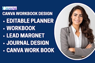 design canva editable journal planner , workbook, booklet design one pager flyer