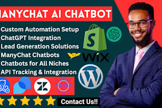 set up or fix manychat chatgpt chatbot into wordpress shopify wix website