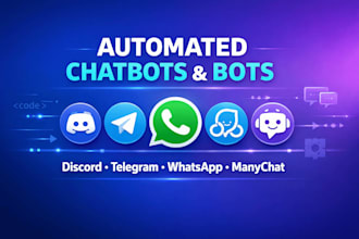 build chatbot, telegram bot, discord bot, whatsapp bot with manychat