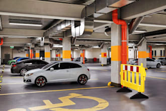 redesign 3d car show room,parking lot render, ware house interior, mechanic shop