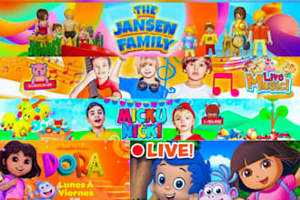 design kids youtube banner, logo, anime, draw cartoon for your channel