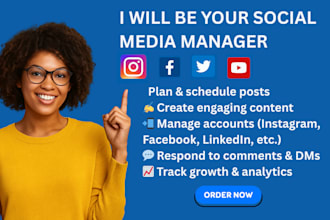 be your social media manager, social media setup, content posting, social media