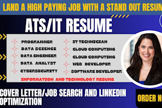 write technology resume, cybersecurity, data analyst ,software developer
