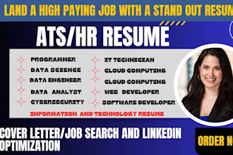 write technology resume, cybersecurity, data analyst ,software developer