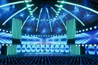 stylize 3d interior stage arrangement, virtual studio, concert, event hall, VR