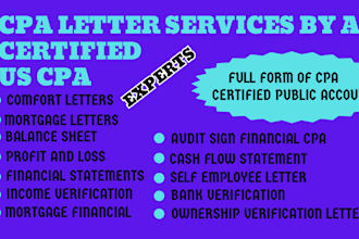 audit financial US CPA, comfort letter, income verification mortgage letter