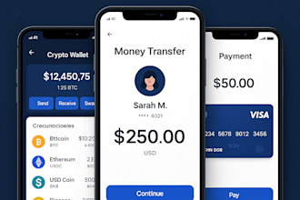design powerful fintech, crypto wallet app money transfer app with seamless UX