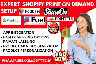 setup print on demand shineon podbase printify fuel ninjapod apliiq printful