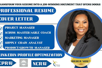 write project manager resume, scrum master, supply chain, marketing manager cv