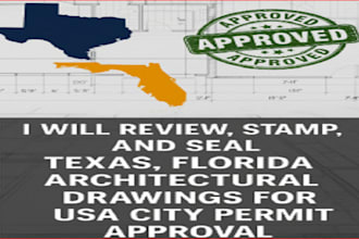 pe stamp review architectural drawings, texas florida USA city permit approved