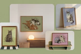 draw a cute pet, cat, dog portrait in my art style