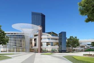 optimize 3d commercial architectural building, landscape design, 3d porch loggia
