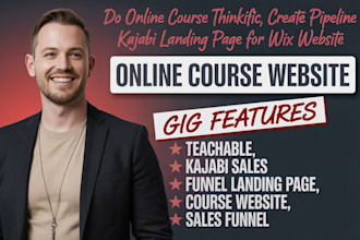 do online course thinkific, create pipeline kajabi landing page for wix website