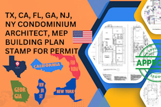 tx, ca, fl, ga, nj, ny condominium architect, mep building plan stamp for permit