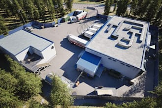 render cold storage facility design render blockout, landscape design, factory