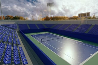 design 3d tennis court, sport complex and facilities, stadium, with sport field