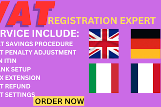 manage vat savings, penalty adjustments, ein and itin, bank setup, tax filing