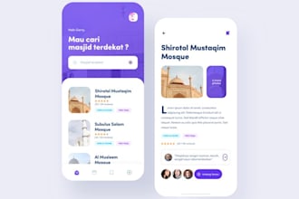 create UI UX design mosque app quran app, islamic prayer app, religious app