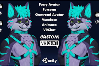 model 3d vrchat avi, second life avatar, furry fursona vtuber vrc pc quest unity