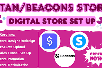 set up stan store, beacons ai, payhip, tiktok shop, etsy digital product