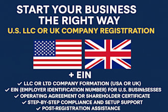 handle business registration in wyoming, delaware, UK or form your llc