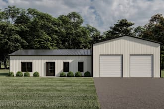 design realistic custom barndominium, tiny cabin, cottage villa, farmhouse