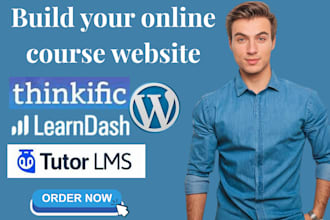 build wordpress website setup tutor lms, thinkific, learndash elearning website
