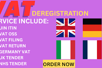 help you with vat filing,vat return, UK, nhs tenders, germany vat,uin itin,oss