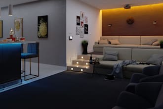 refurbish 3d luxury home theater, cinema room,film room,game room,bar render,cgi