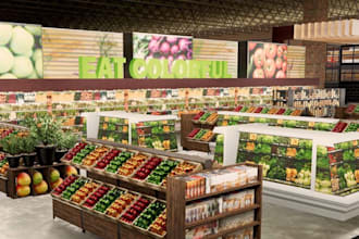 remodel 3d cgi grocery store,retail store design, supermarket ,bakery,skp render
