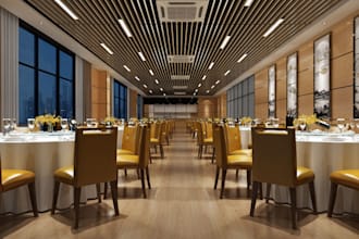 create 3d restaurant interior, cafe render, layout plan and 3d office design